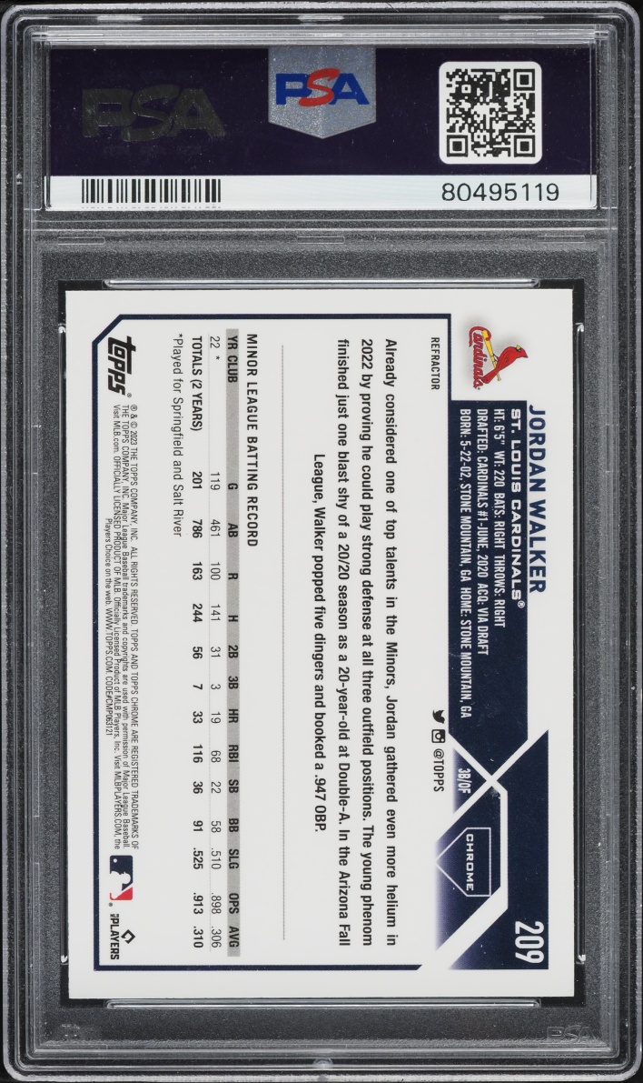 2023 Topps Chrome Refractor Jordan Walker ROOKIE #209 PSA 10 GEM MINT
