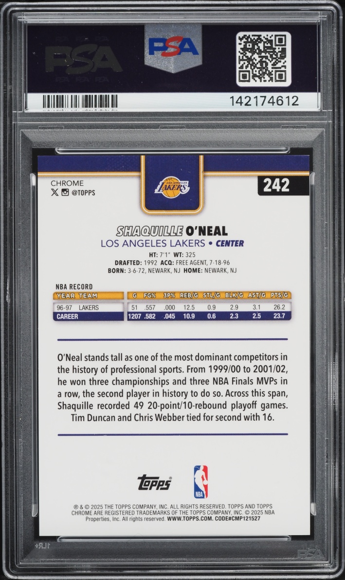 2025 Topps Chrome Gold Geometric Shaquille O'Neal /50 #242 PSA 9 MINT