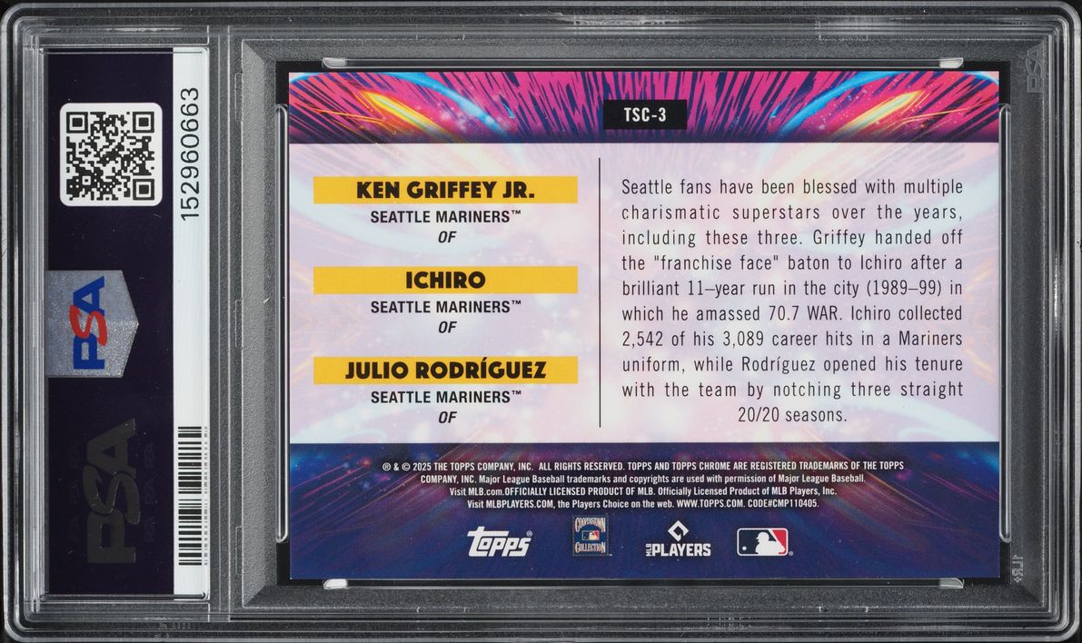 2025 Topps Chrome Cosmic Triple Star Clusters Green Spc Dust Griffey Jr. Ichiro Rodriguez PSA 9