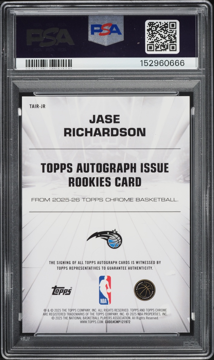 2025 Topps Chrome Issue Gold Refractor Jase Richardson ROOKIE AUTO /50 #TAIR-JR PSA 9 MINT