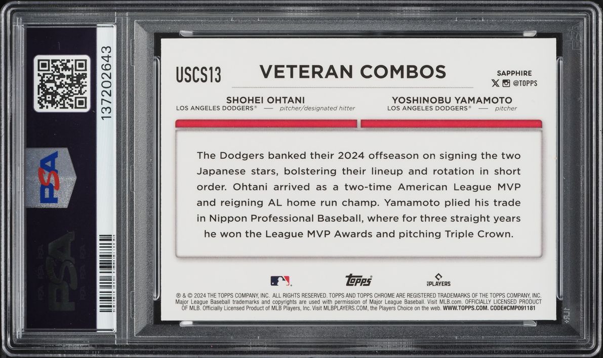2024 Topps Chrome Sapphire Update Series Ohtani Yamamoto PROSPECT #13 PSA 10 GEM MINT