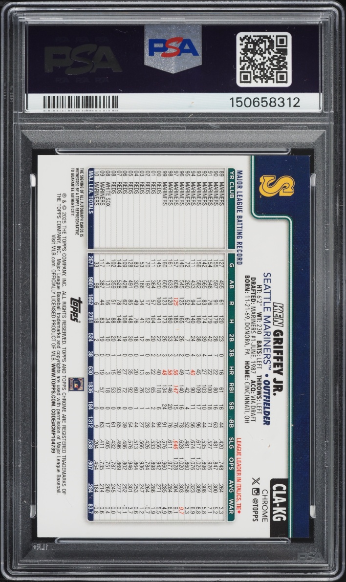 2025 Topps Chrome Update Legends Ken Griffey Jr. PROSPECT AUTO /50 #KG PSA 10 GEM MINT
