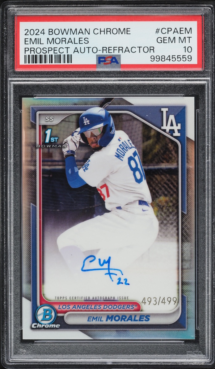 2024 Bowman Chrome Refractor Emil Morales PROSPECT AUTO /499 #CPAEM PSA 10 GEM MINT