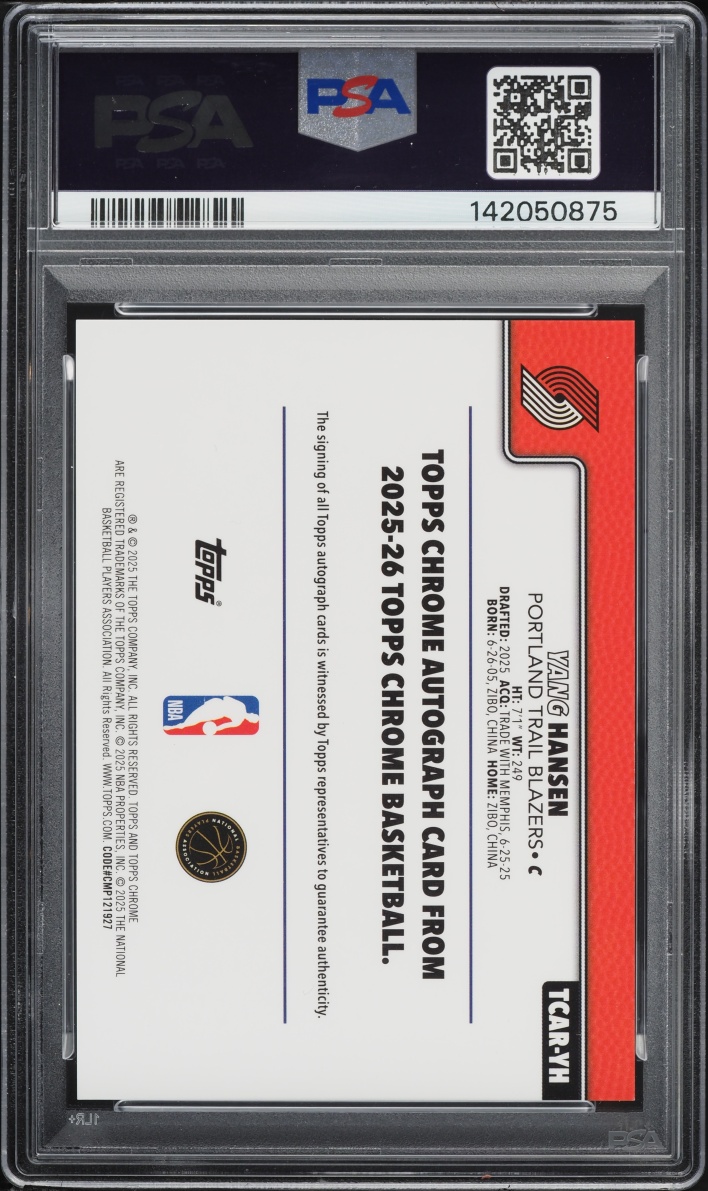 2025 Topps Chrome Yang Hansen ROOKIE AUTO #TCAR-YH PSA 10 GEM MINT