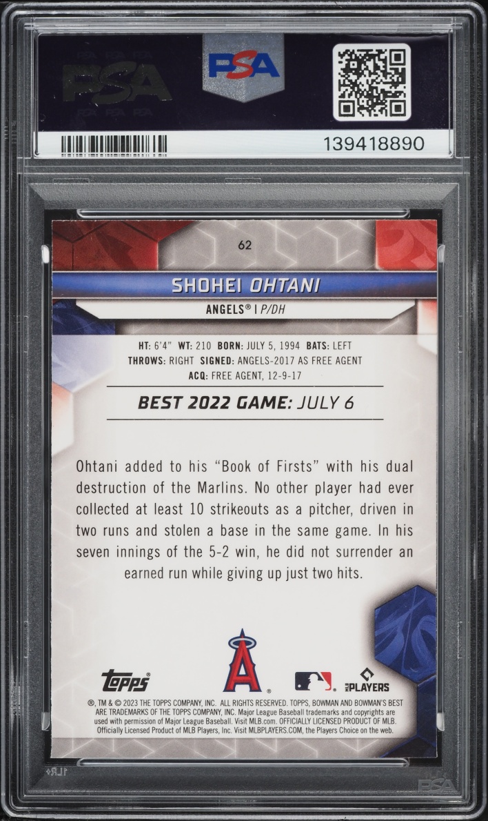 2023 Bowman's Best Wave Refractor Shohei Ohtani #62 PSA 10 GEM MINT