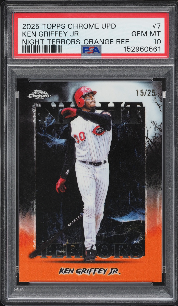 2025 Topps Chrome Update Night Terrors Orange Ref Ken Griffey Jr. /25 #7 PSA 10 GEM MINT