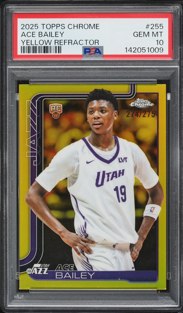 2025 Topps Chrome Yellow Refractor Ace Bailey ROOKIE /275 #255 PSA 10 GEM MINT