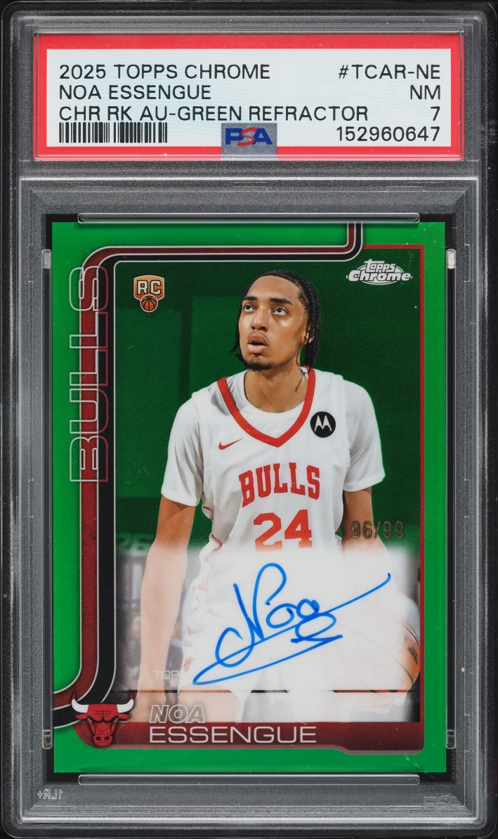 2025 Topps Chrome Green Ref Noa Essengue ROOKIE AUTO /99 #TCAR-NE PSA 7 NRMT