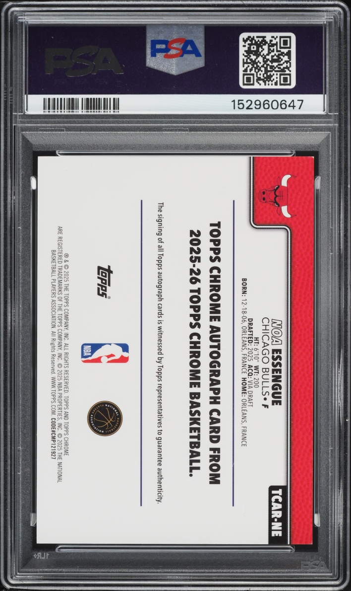 2025 Topps Chrome Green Ref Noa Essengue ROOKIE AUTO /99 #TCAR-NE PSA 7 NRMT