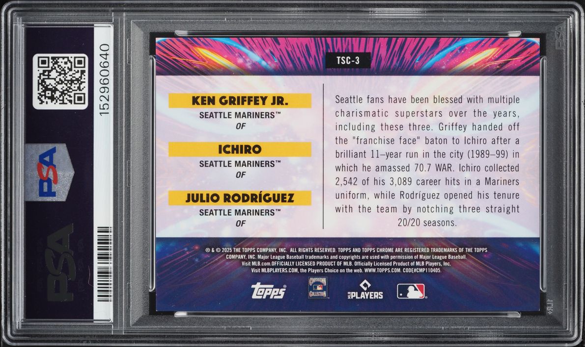 2025 Topps Chrome Cosmic Triple Star Clusters Galactic Grffy Jr. Ichiro Rodriguez /25 #3 PSA 9
