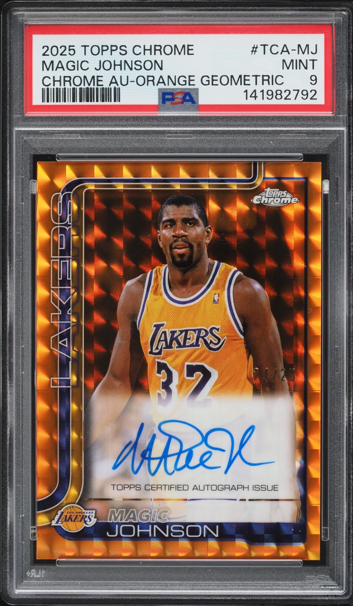 2025 Topps Chrome Orange Geometric Magic Johnson AUTO /25 #TCA-MJ PSA 9 MINT