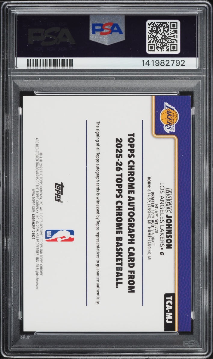 2025 Topps Chrome Orange Geometric Magic Johnson AUTO /25 #TCA-MJ PSA 9 MINT