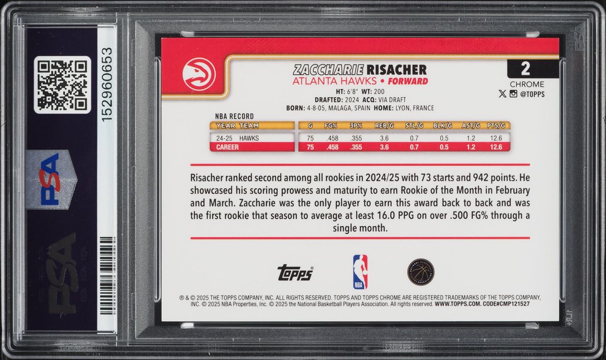 2025 Topps Chrome Image Variation Green Speckle Zaccharie Risacher ROOKIE /99 #2 PSA 9 MINT