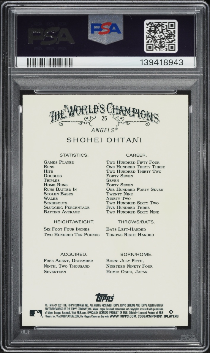 2021 Topps Chrome Allen & Ginter Shohei Ohtani #25 PSA 10 GEM MINT