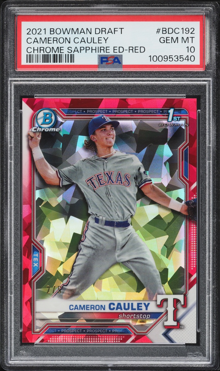 2021 Bowman Chrome Sapphire Red Cameron Cauley ROOKIE /5 #BDC192 PSA 10 GEM MINT