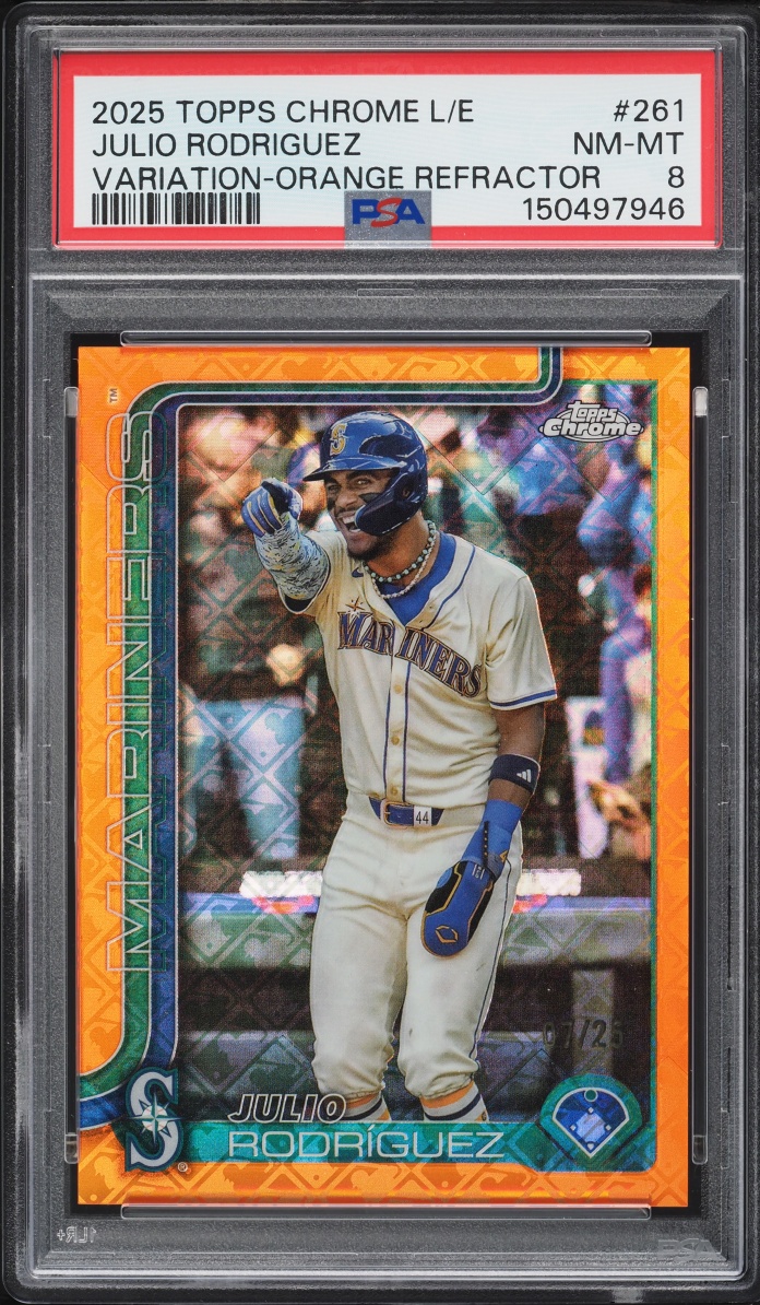 2025 Topps Chrome Logofractor Edition Orange Refractor Julio Rodriguez /25 #261 PSA 8 NM-MT