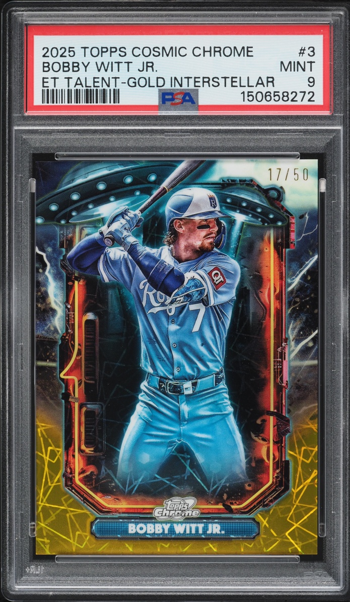 2025 Topps Chrome Cosmic Extraterrestrial Talent Gold Interstellar Bobby Witt Jr. /50 #3 PSA 9