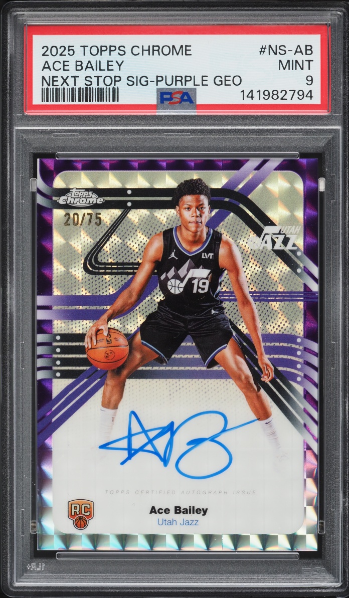 2025 Topps Chrome Next Stop Signatures Purple Geo Ace Bailey ROOKIE AUTO /75 #NS-AB PSA 9 MINT