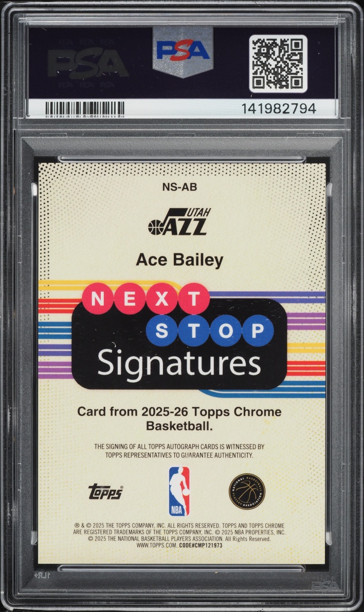 2025 Topps Chrome Next Stop Signatures Purple Geo Ace Bailey ROOKIE AUTO /75 #NS-AB PSA 9 MINT