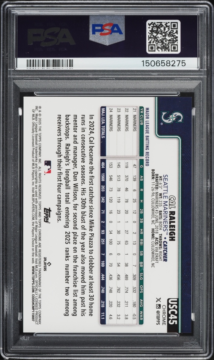 2025 Topps Chrome Update Image Variation Green Ref Cal Raleigh #45 PSA 10 GEM MINT