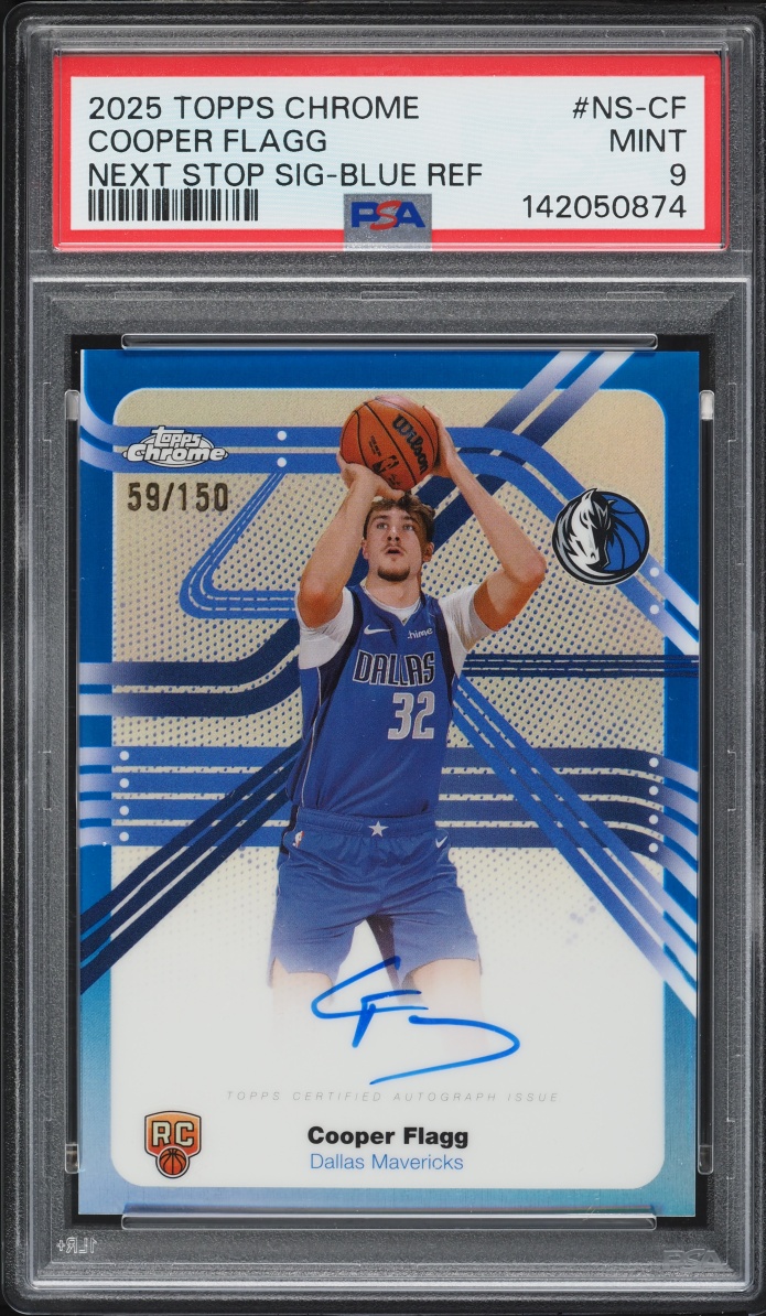 2025 Topps Chrome Next Stop Signatures Blue Ref Cooper Flagg ROOKIE AUTO /150 #NS-CF PSA 9 MINT