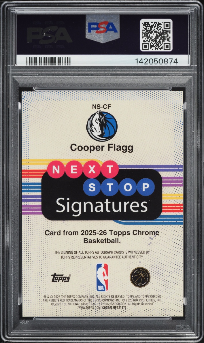 2025 Topps Chrome Next Stop Signatures Blue Ref Cooper Flagg ROOKIE AUTO /150 #NS-CF PSA 9 MINT