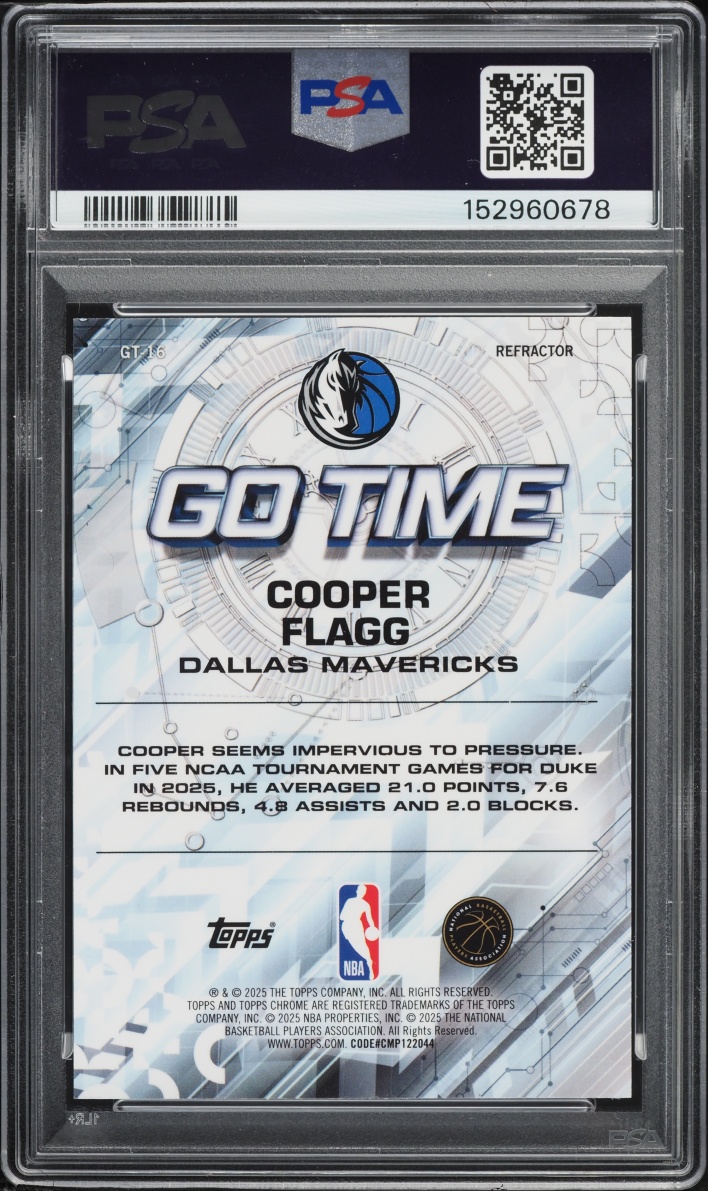 2025 Topps Chrome Go Time Refractor Cooper Flagg ROOKIE #GT-16 PSA 10 GEM MINT