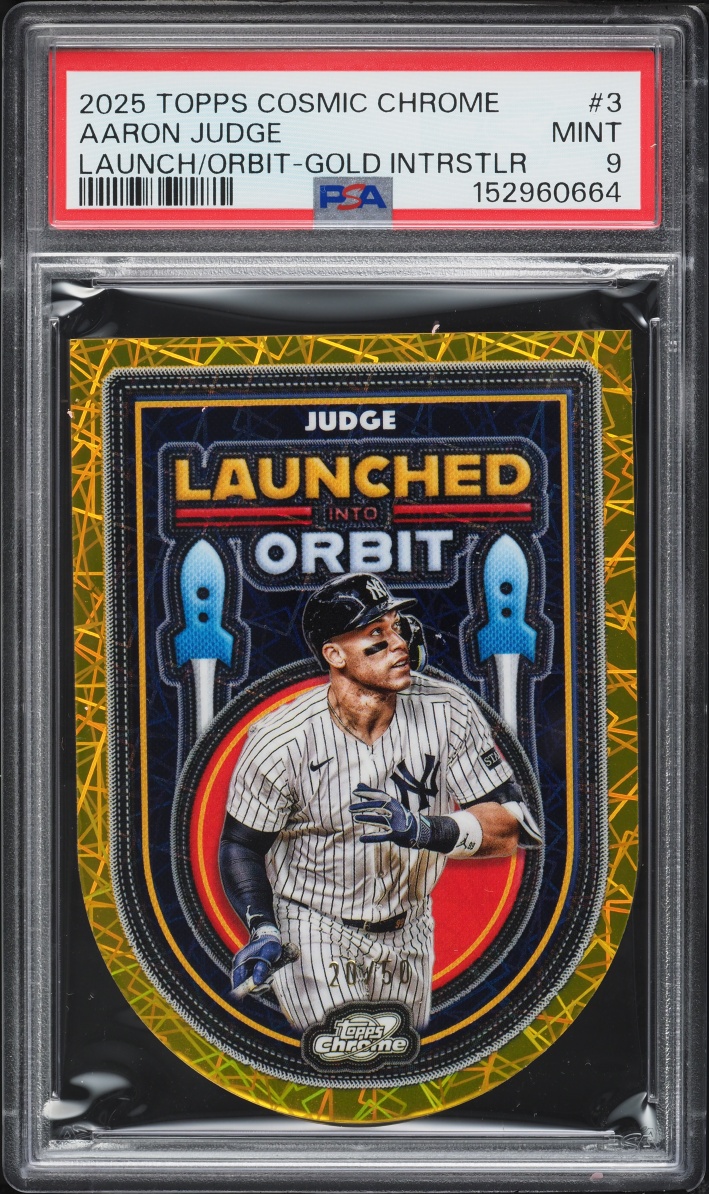 2025 Topps Cosmic Chrome Launched Into Orbit Gold Interstelar Aaron Judge /50 #3 PSA 9 MINT
