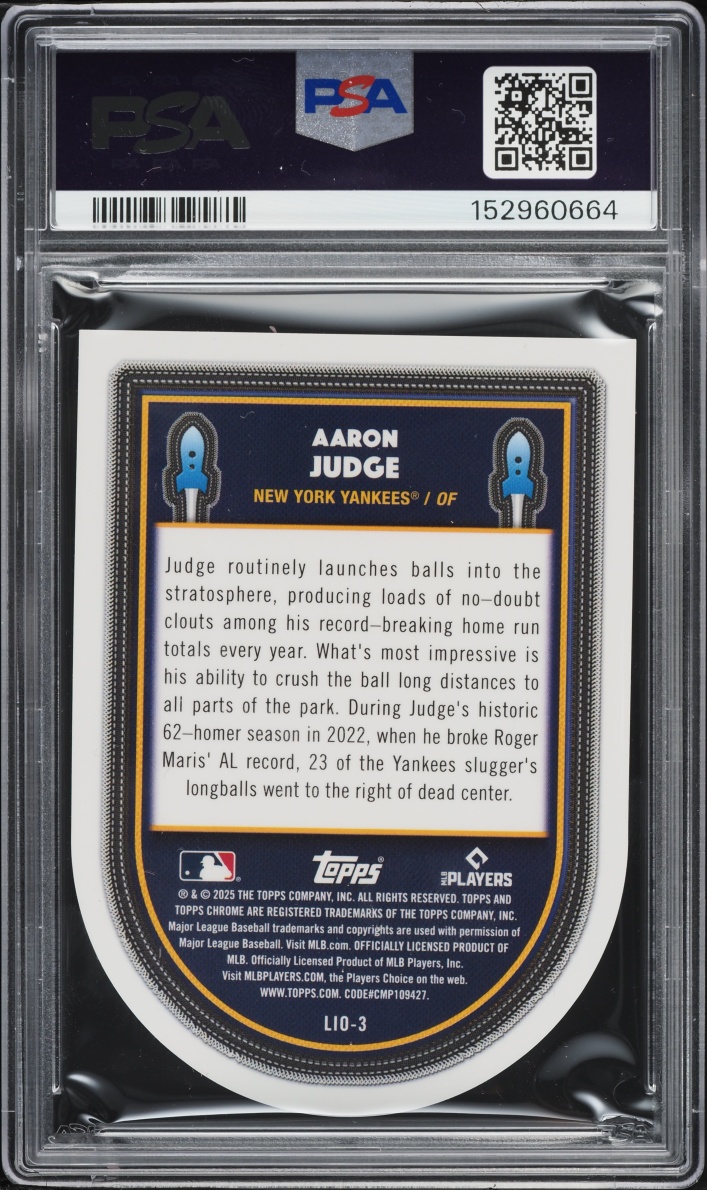 2025 Topps Cosmic Chrome Launched Into Orbit Gold Interstelar Aaron Judge /50 #3 PSA 9 MINT