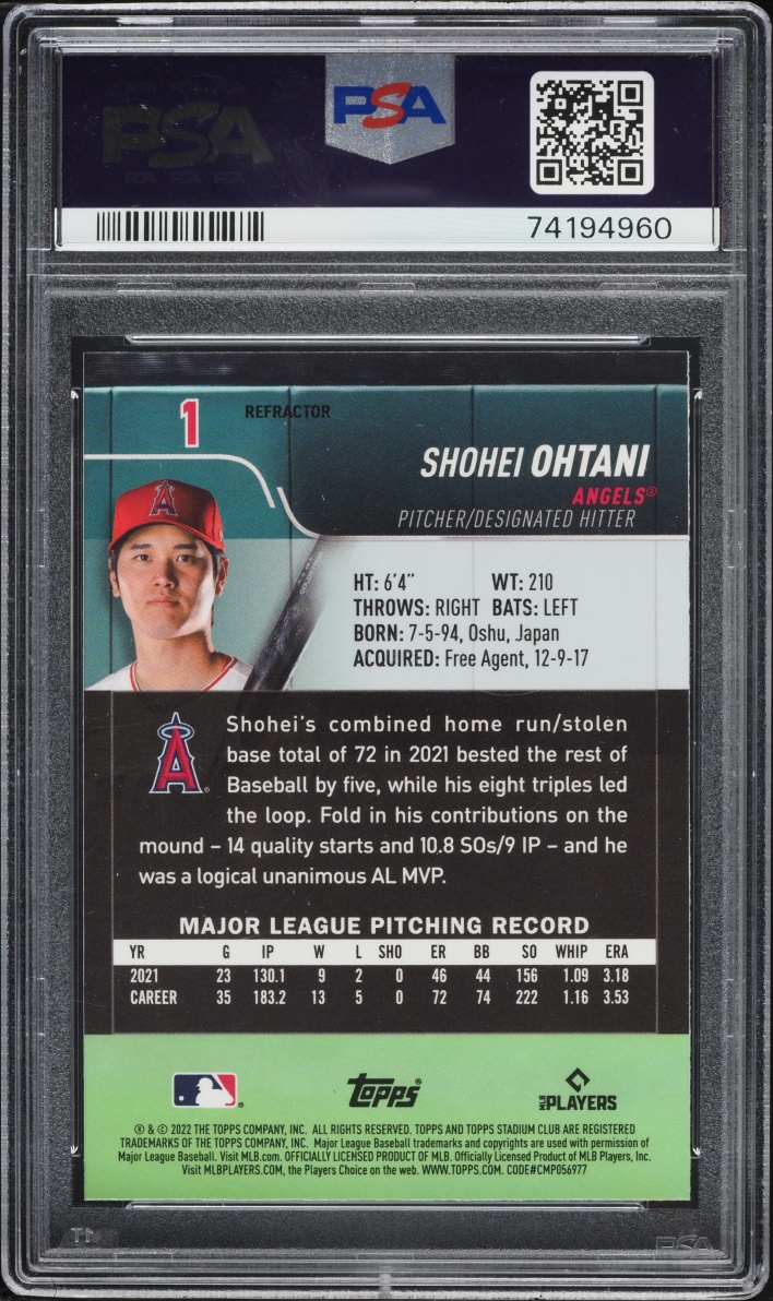 2022 Topps Chrome Stadium Club Refractor Shohei Ohtani #1 PSA 10 GEM MINT