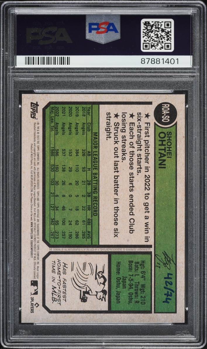 2023 Topps Heritage Real One Red Ink Shohei Ohtani AUTO /74 #ROA-SO PSA 9 MINT