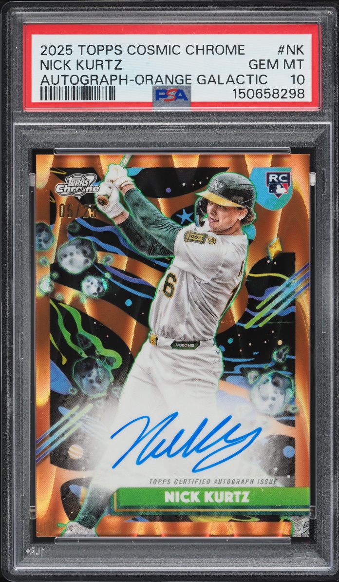 2025 Topps Chrome Cosmic Orange Galactic Nick Kurtz ROOKIE AUTO /25 #NK PSA 10 GEM MINT