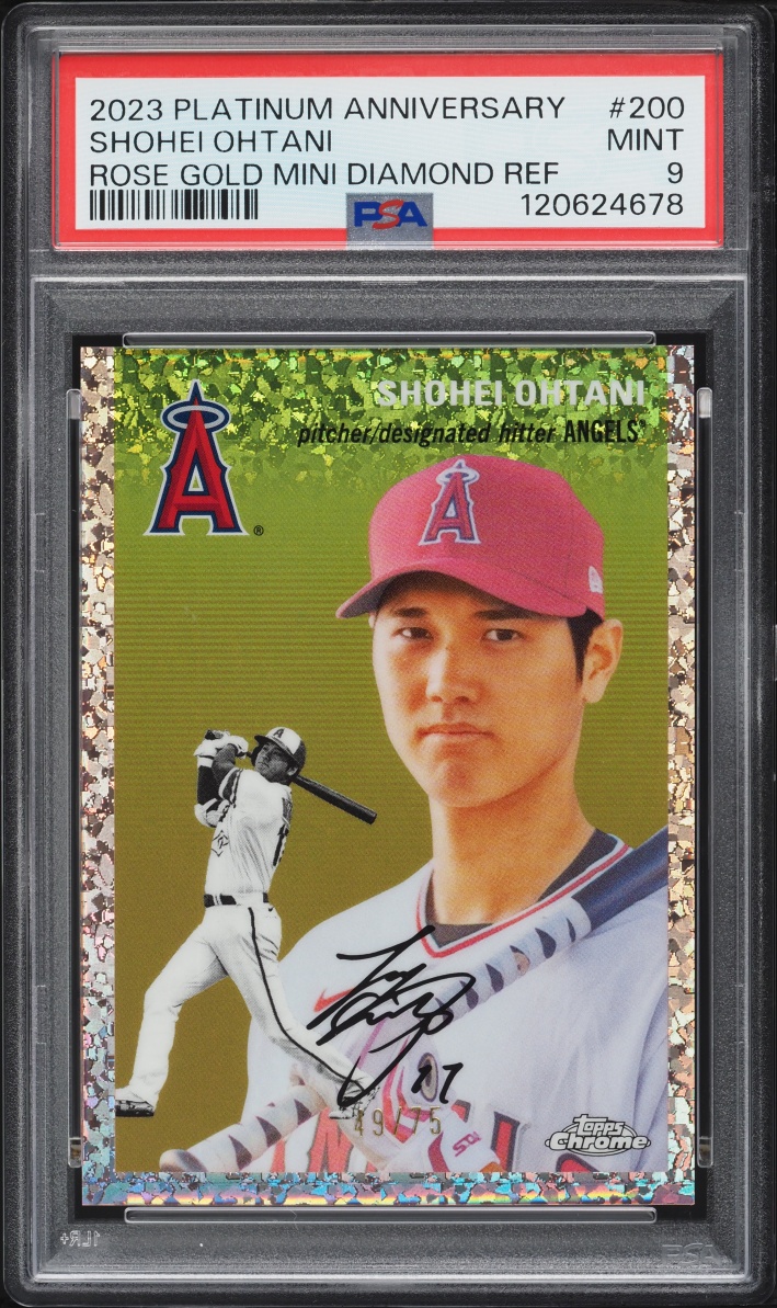 2023 Topps Chrome Platinum Anniversary Rose Gold Mini Diamond Refractor Shohei Ohtani /75 PSA 9