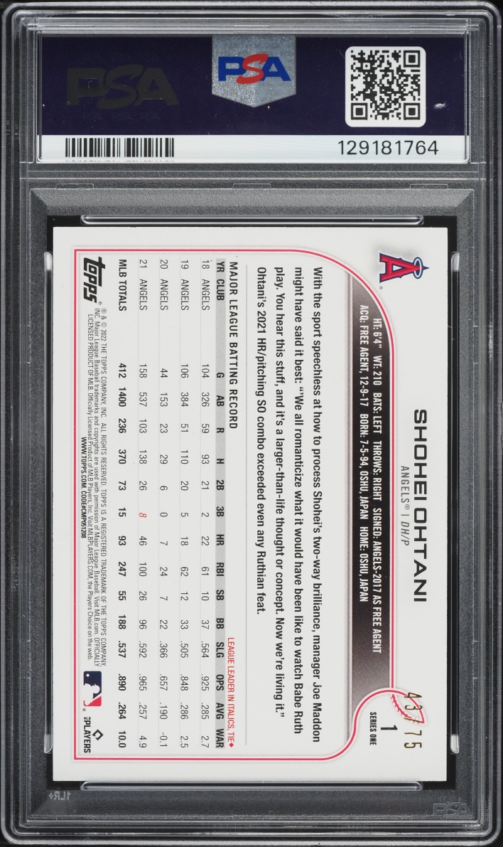 2022 Topps 1st Edition Orange Shohei Ohtani /75 #1 PSA 9 MINT