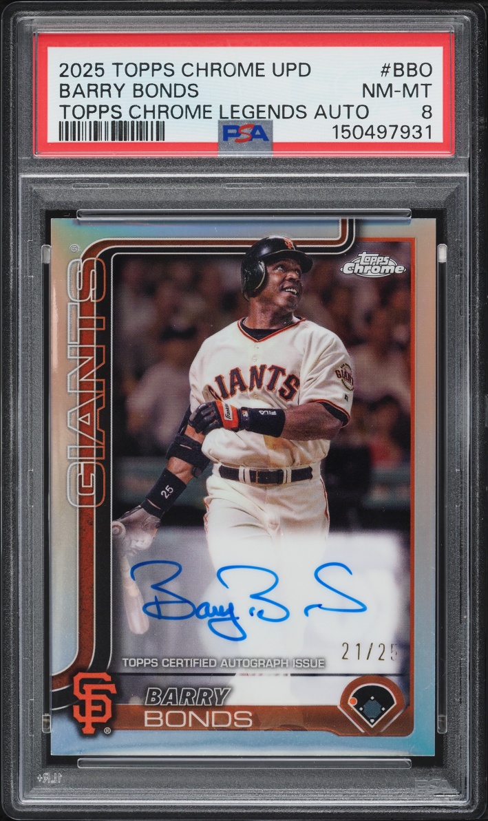 2025 Topps Chrome Update Legends Barry Bonds AUTO /25 #CLA-BBO PSA 8 NM-MT