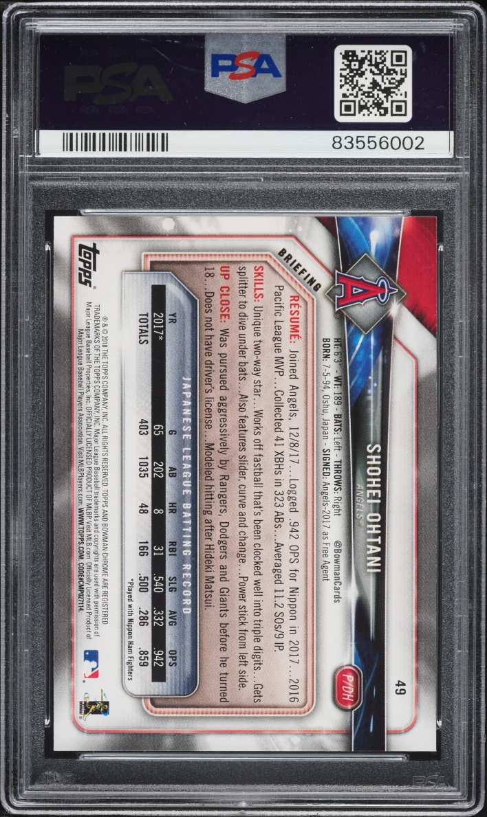2018 Bowman Shohei Ohtani ROOKIE #49 PSA 10 GEM MINT