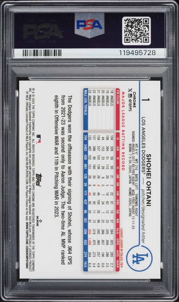 2024 Topps Chrome Magenta Speckle Refractor Shohei Ohtani /350 #1 PSA 9 MINT