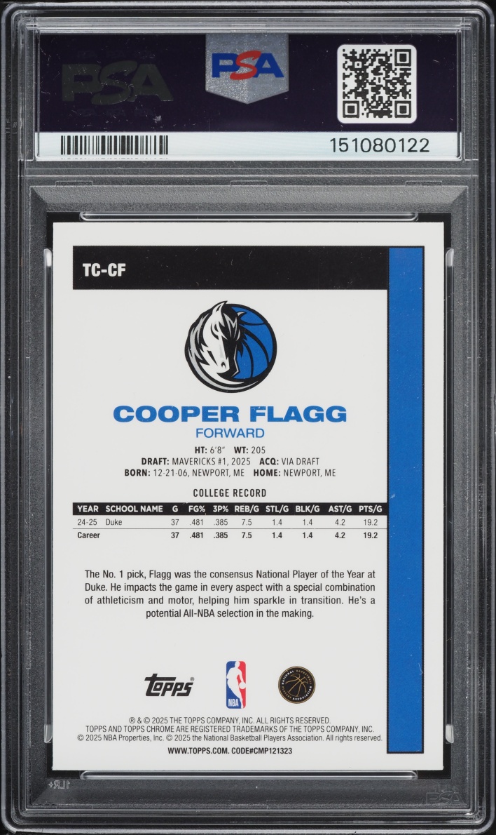 2025 Topps Chrome Silver Pack Cooper Flagg ROOKIE #TC-CF PSA 10 GEM MINT