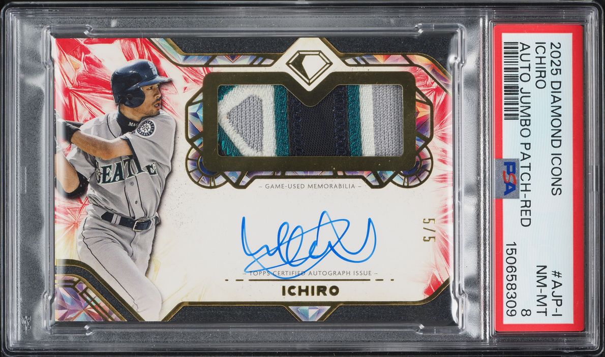 2025 Topps Diamond Icons Jumbo Red Ichiro PATCH AUTO 5/5 #AJP-I PSA 8 NM-MT