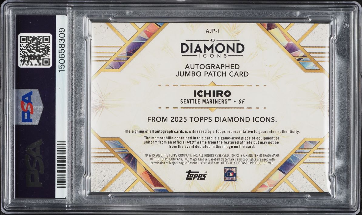 2025 Topps Diamond Icons Jumbo Red Ichiro PATCH AUTO 5/5 #AJP-I PSA 8 NM-MT