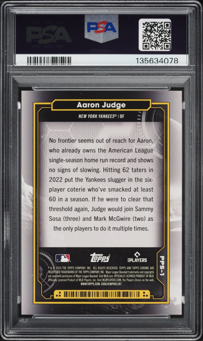 2024 Topps Cosmic Chrome Planetary Pursuit The Sun Aaron Judge #1 PSA 9 MINT