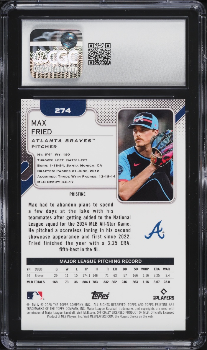 2025 Topps Pristine Gold Pristine Refractor Max Fried /50 #274 CGC 9 MINT