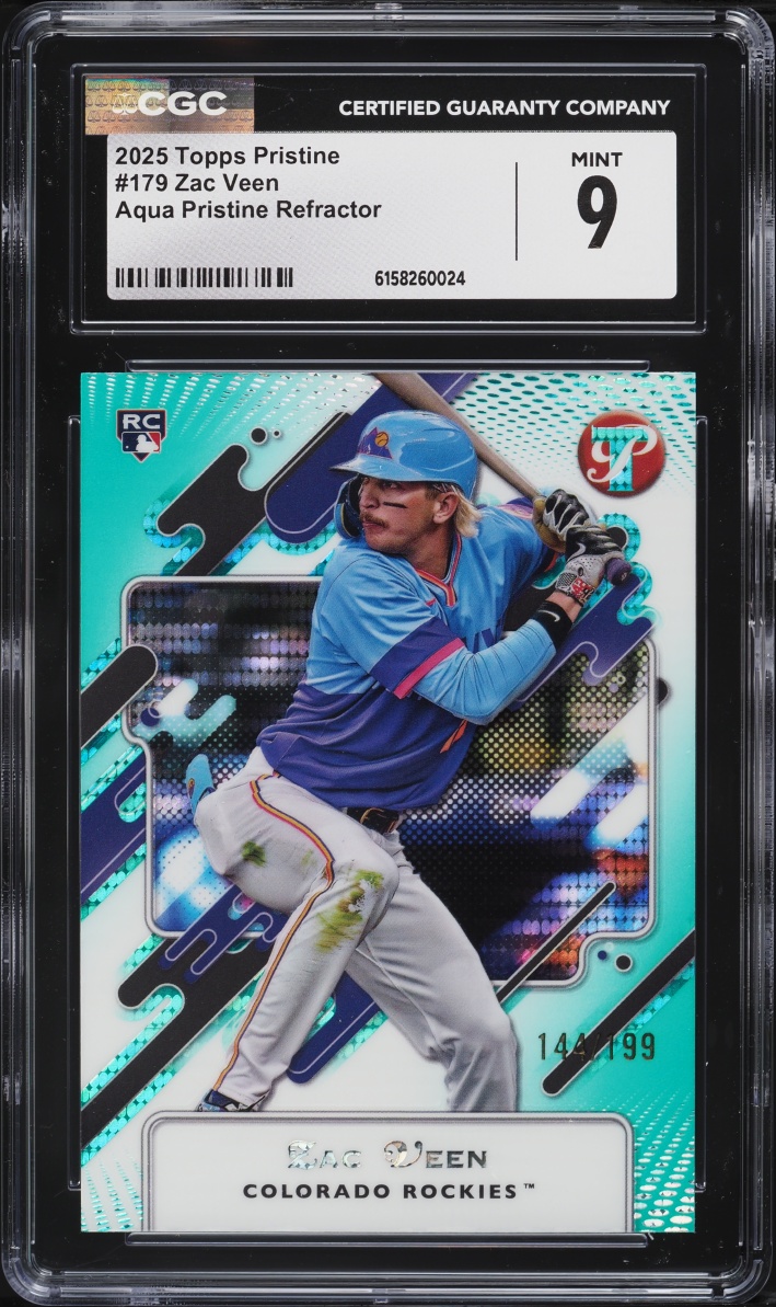 2025 Topps Pristine Aqua Refractor Zac Veen ROOKIE /199 #179 CGC 9 MINT