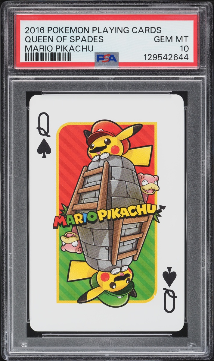2016 Pokemon Playing Cards Mario Pikachu Queen Of Spades PSA 10 GEM MINT