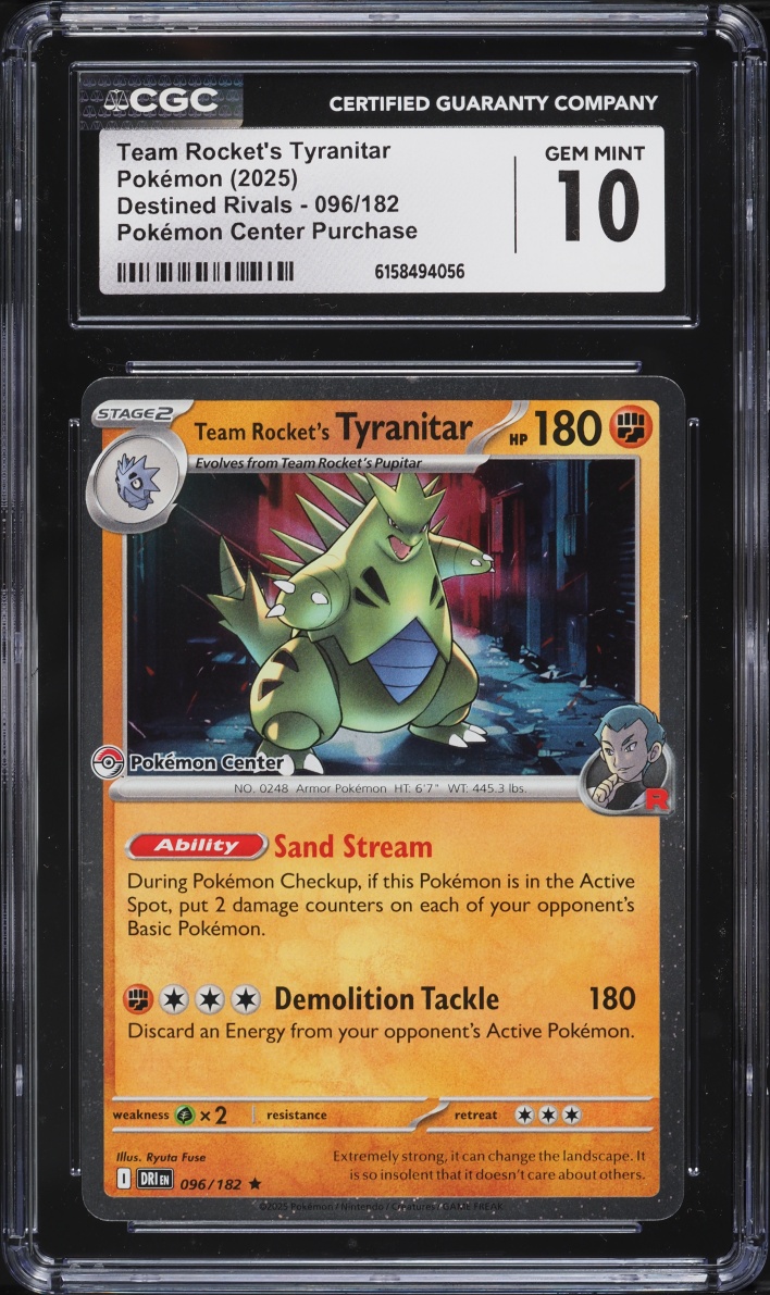 2025 Pokemon SV Destined Rivals Center Purchase Team Rocket's Tyranitar #96 CGC 10 GEM MINT