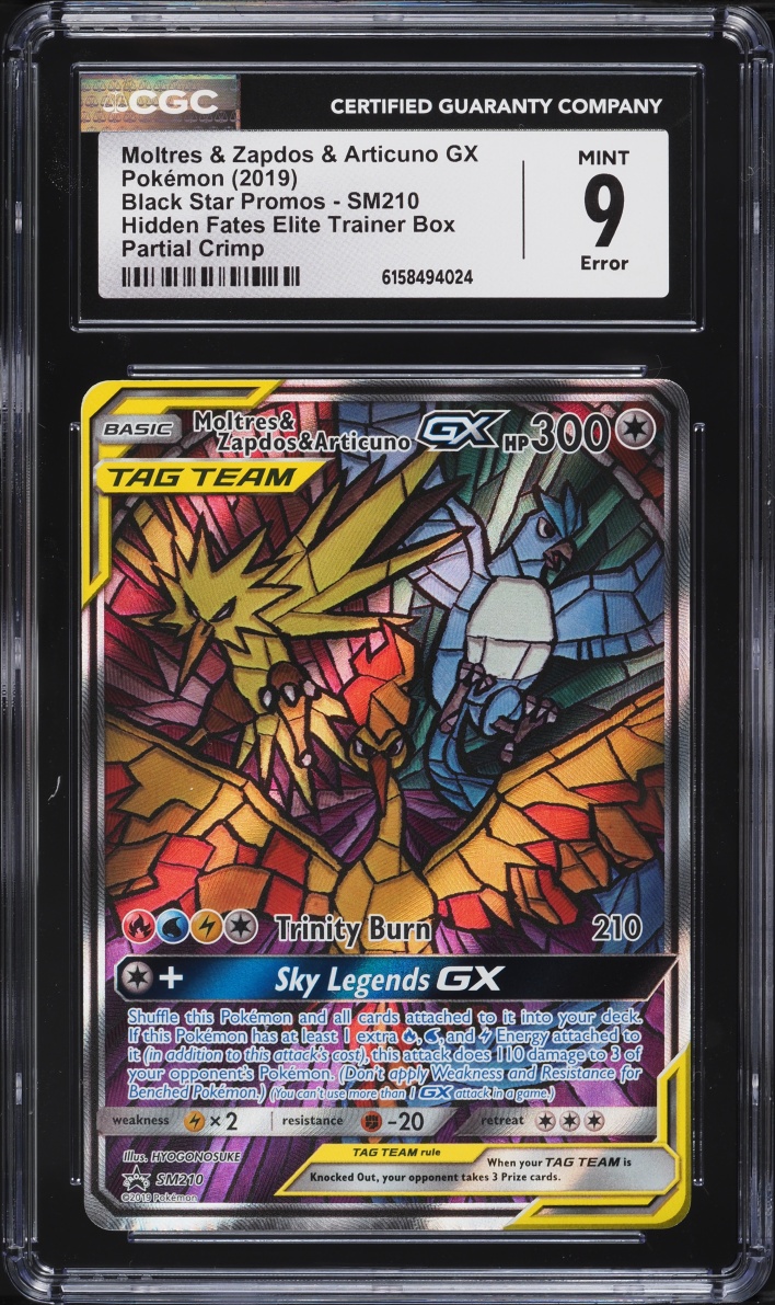 2019 Pokemon SM Promo Hidden Fates ETB Full Art Moltres & Zapdos & Articuno GX CGC 9 MINT