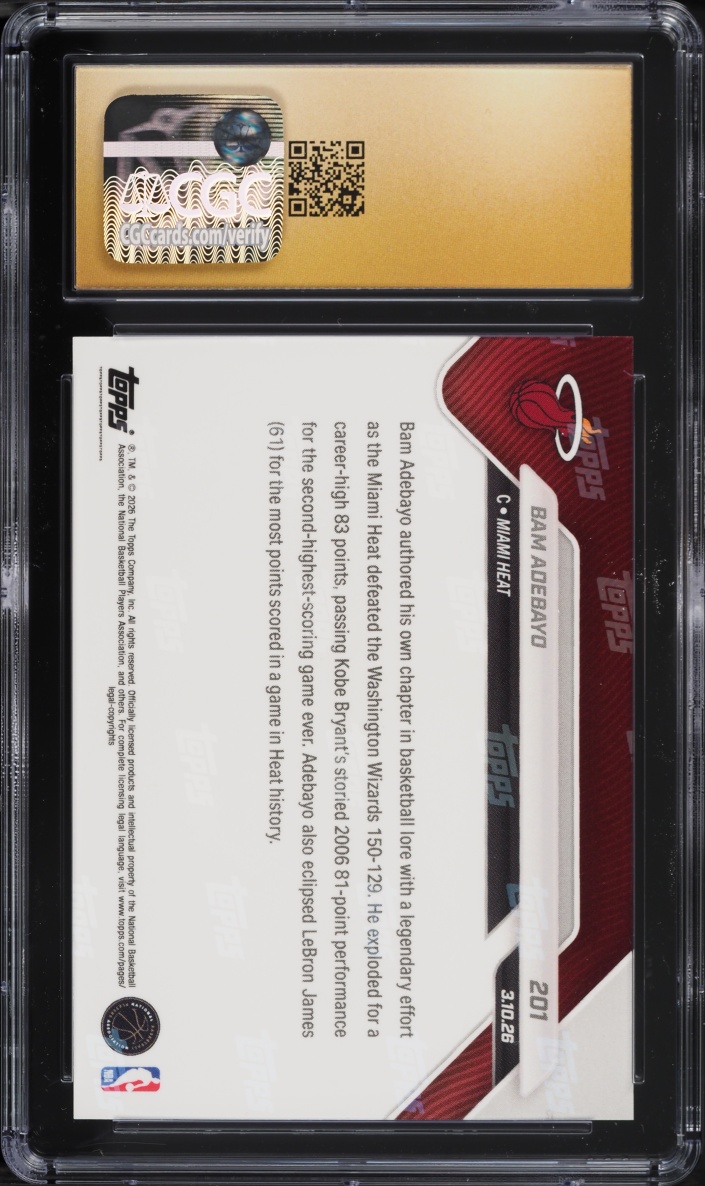 2025 Topps Now Bam Adebayo #201 CGC 10 PRISTINE