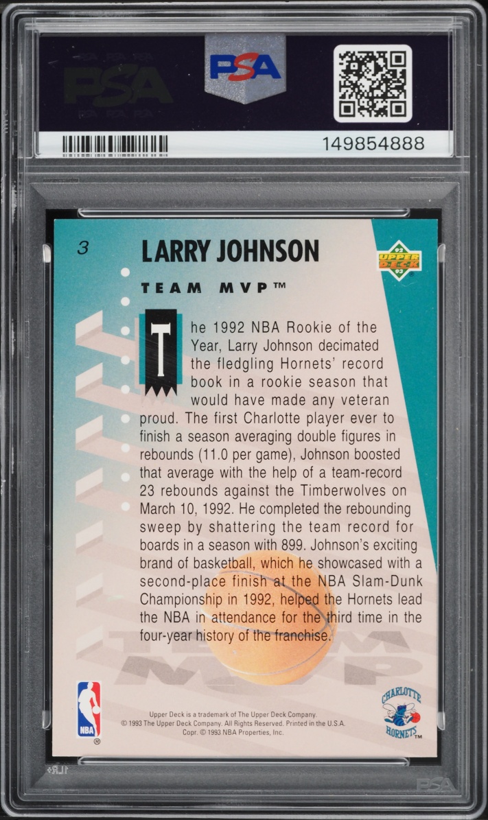1992 Upper Deck MVP Holograms Larry Johnson #3 PSA 8 NM-MT