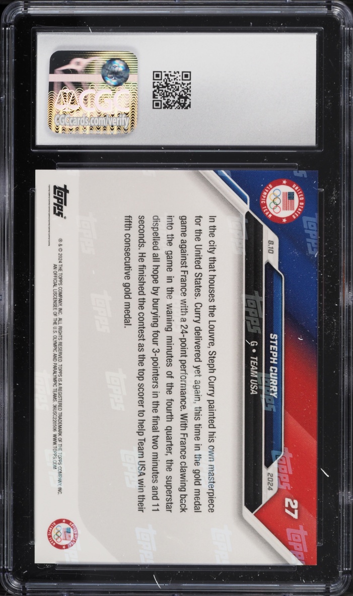 2024 Topps Now Olympic Games Stephen Curry #27 CGC 10 GEM MINT