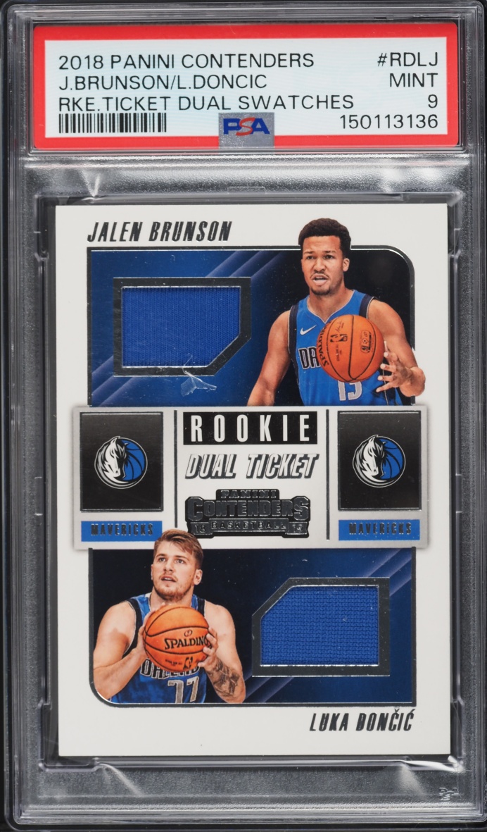 2018 Panini Contenders Ticket Dual Jalen Brunson & Luka Doncic ROOKIE PATCH #RDLJ PSA 9 MINT